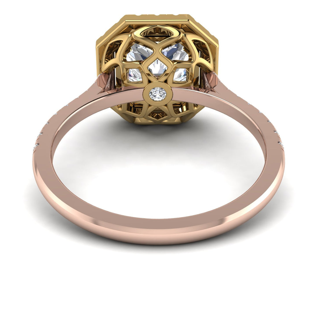 Two Tones Gorgeous Radiant Cut Diamond Pave Engagement Ring With Hidden Stone - Felicity No. 76