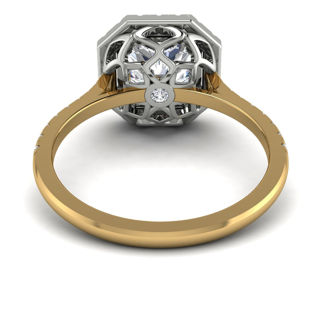 Two Tones Gorgeous Radiant Cut Diamond Pave Engagement Ring With Hidden Stone - Felicity No. 77