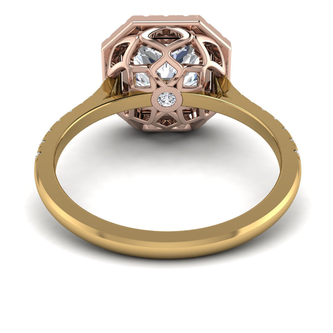 Two Tones Gorgeous Radiant Cut Diamond Pave Engagement Ring With Hidden Stone - Felicity No. 76