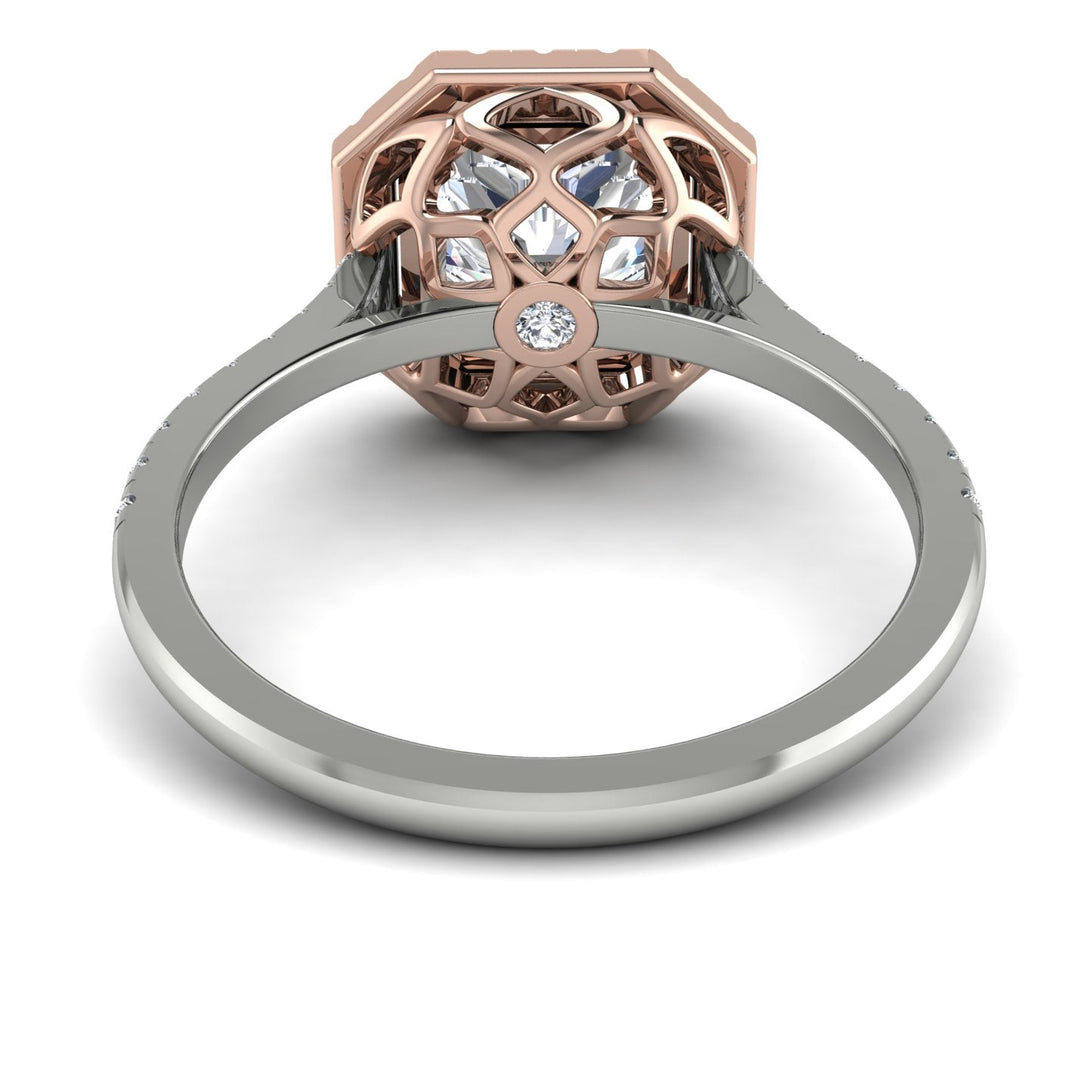 Two Tones Gorgeous Radiant Cut Diamond Pave Engagement Ring With Hidden Stone - Felicity No. 78