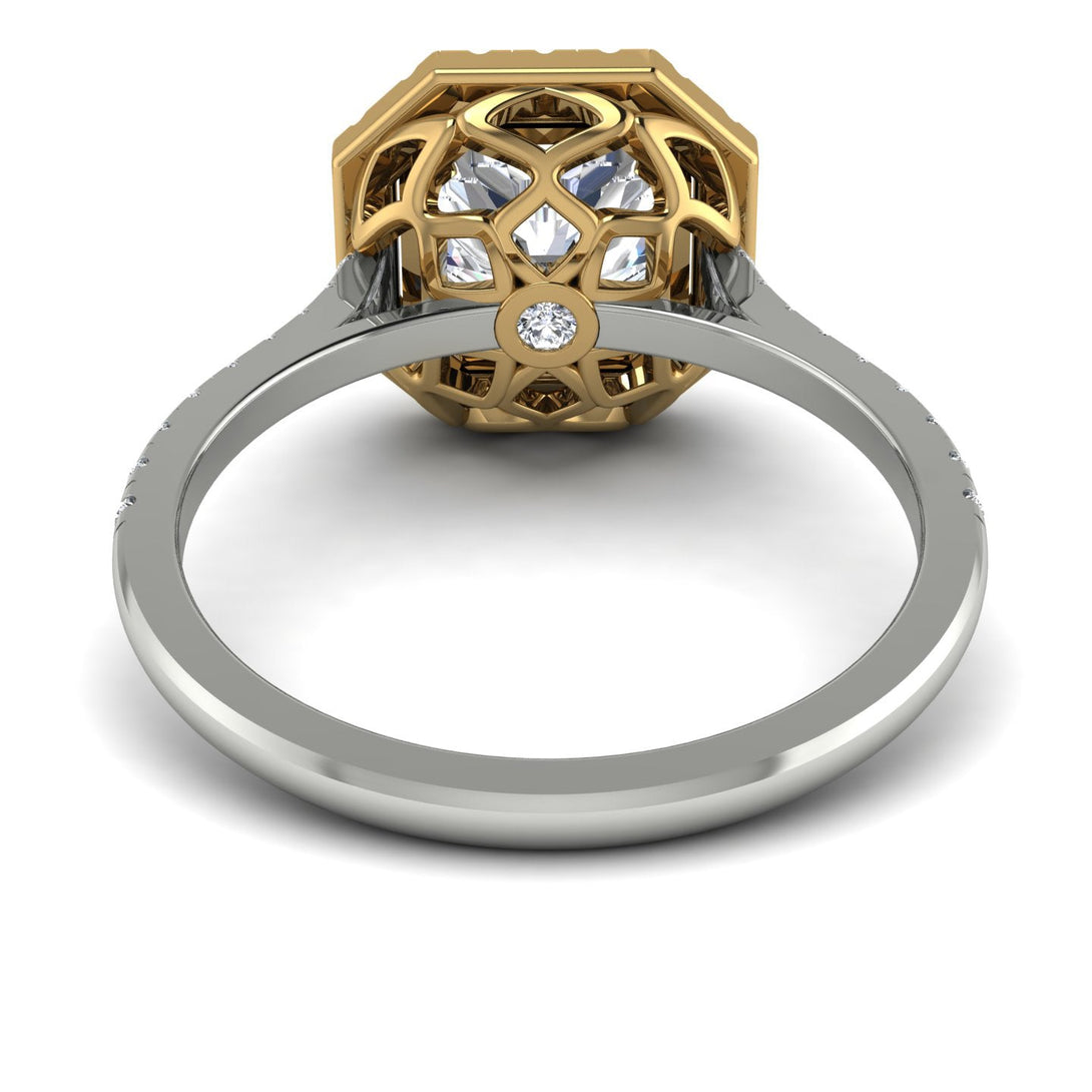 Two Tones Gorgeous Radiant Cut Diamond Pave Engagement Ring With Hidden Stone - Felicity No. 77