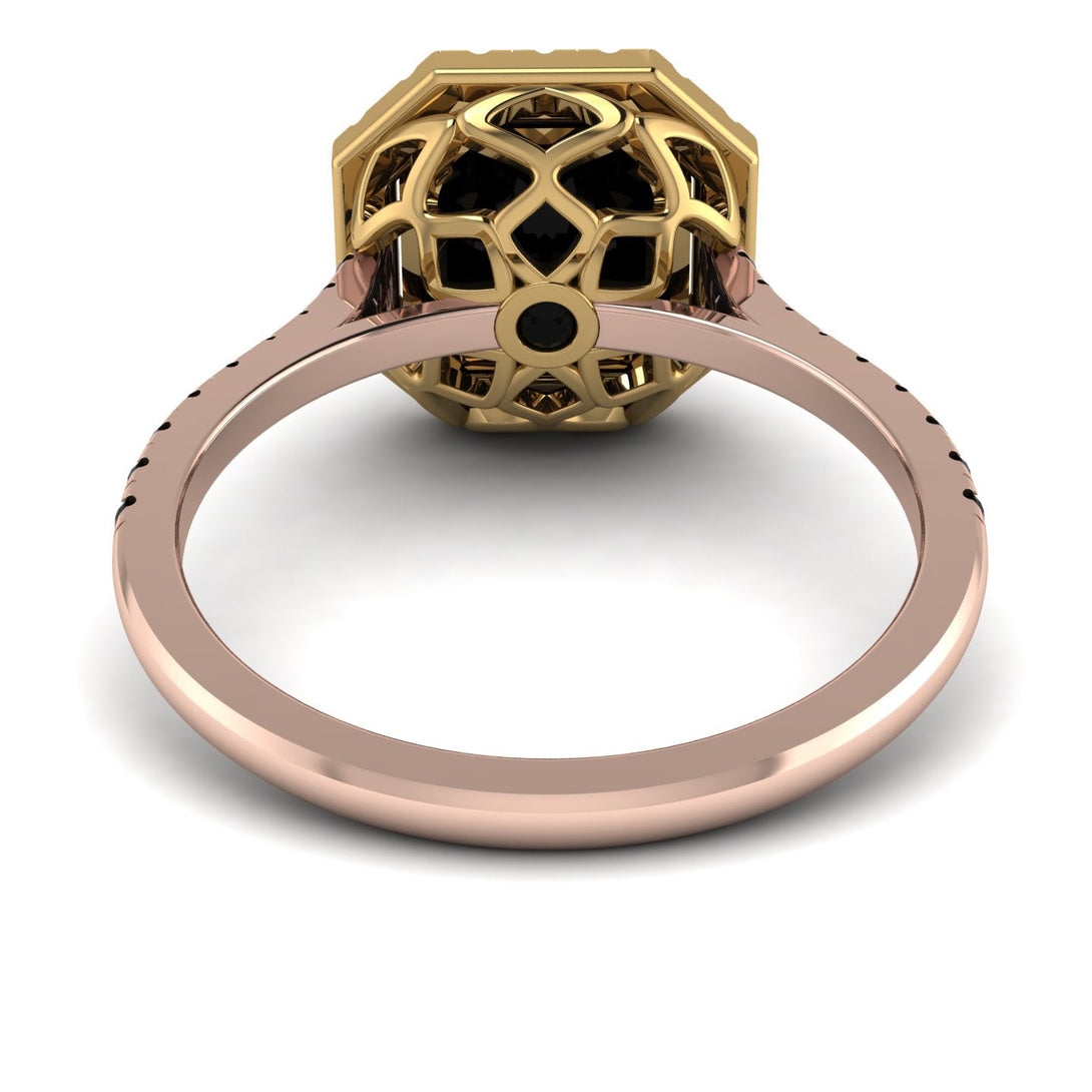 Two Tones Gorgeous Radiant Cut Black Diamond Pave Engagement Ring With Hidden Stone - Felicity No. 79