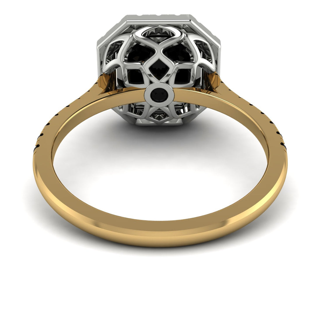 Two Tones Gorgeous Radiant Cut Black Diamond Pave Engagement Ring With Hidden Stone - Felicity No. 80