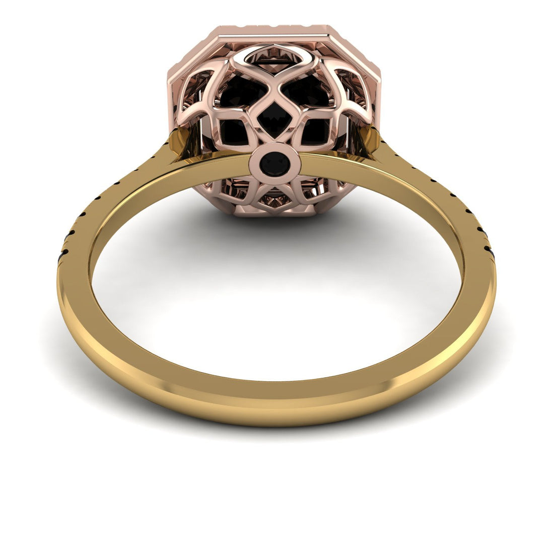 Two Tones Gorgeous Radiant Cut Black Diamond Pave Engagement Ring With Hidden Stone - Felicity No. 79