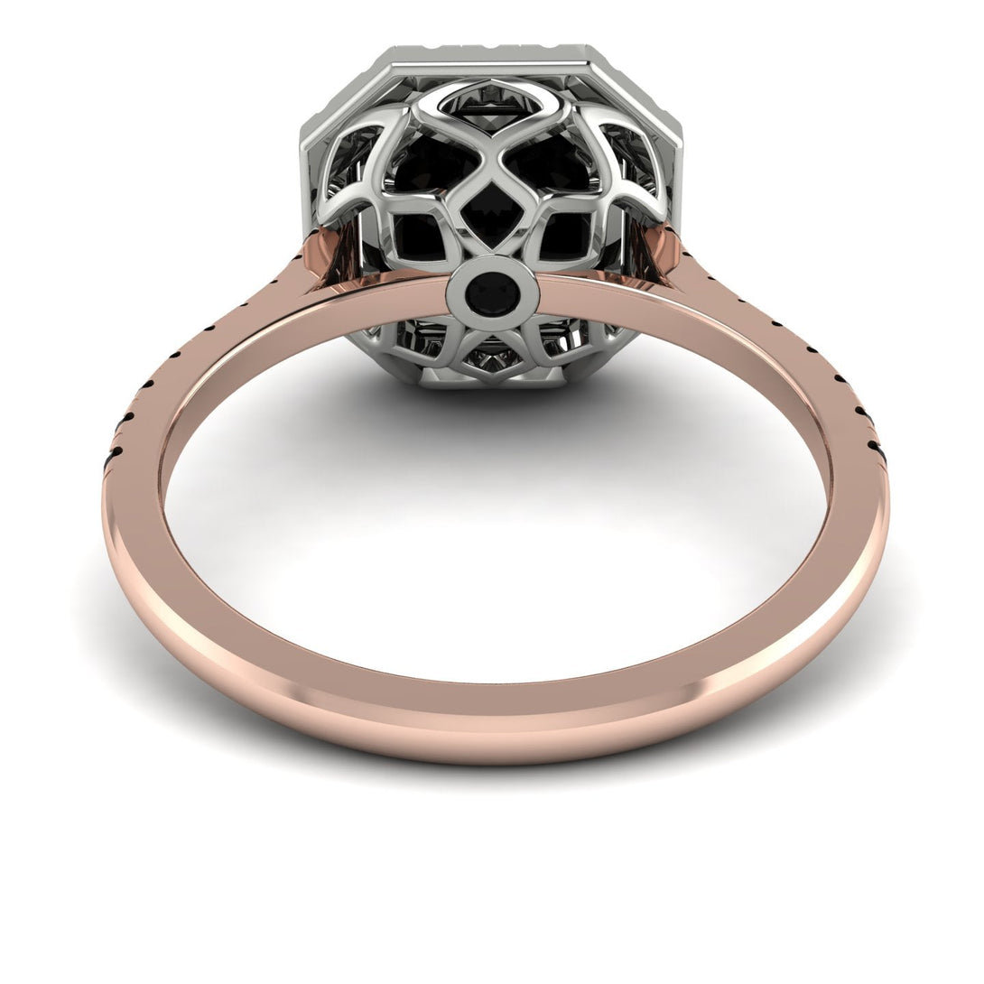 Two Tones Gorgeous Radiant Cut Black Diamond Pave Engagement Ring With Hidden Stone - Felicity No. 81