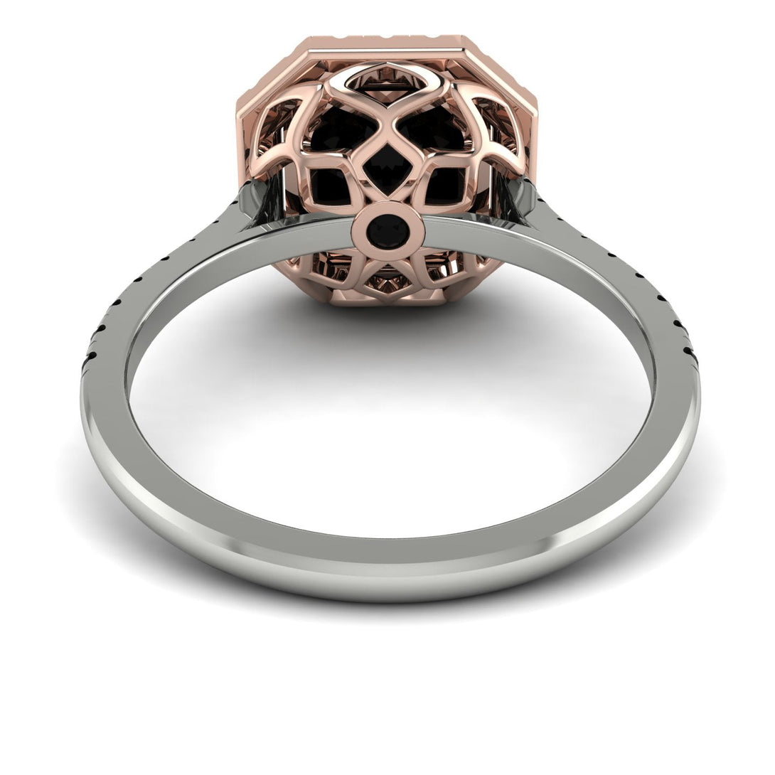 Two Tones Gorgeous Radiant Cut Black Diamond Pave Engagement Ring With Hidden Stone - Felicity No. 81