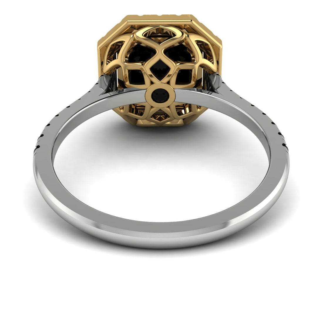 Two Tones Gorgeous Radiant Cut Black Diamond Pave Engagement Ring With Hidden Stone - Felicity No. 80