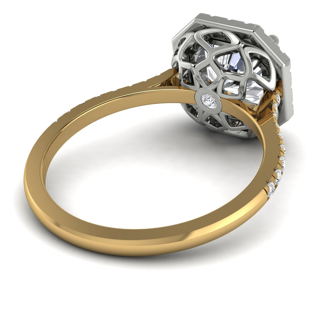 Two Tones Gorgeous Radiant Cut Diamond Pave Engagement Ring With Hidden Stone - Felicity No. 77