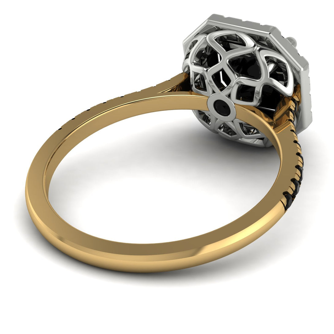 Two Tones Gorgeous Radiant Cut Black Diamond Pave Engagement Ring With Hidden Stone - Felicity No. 80