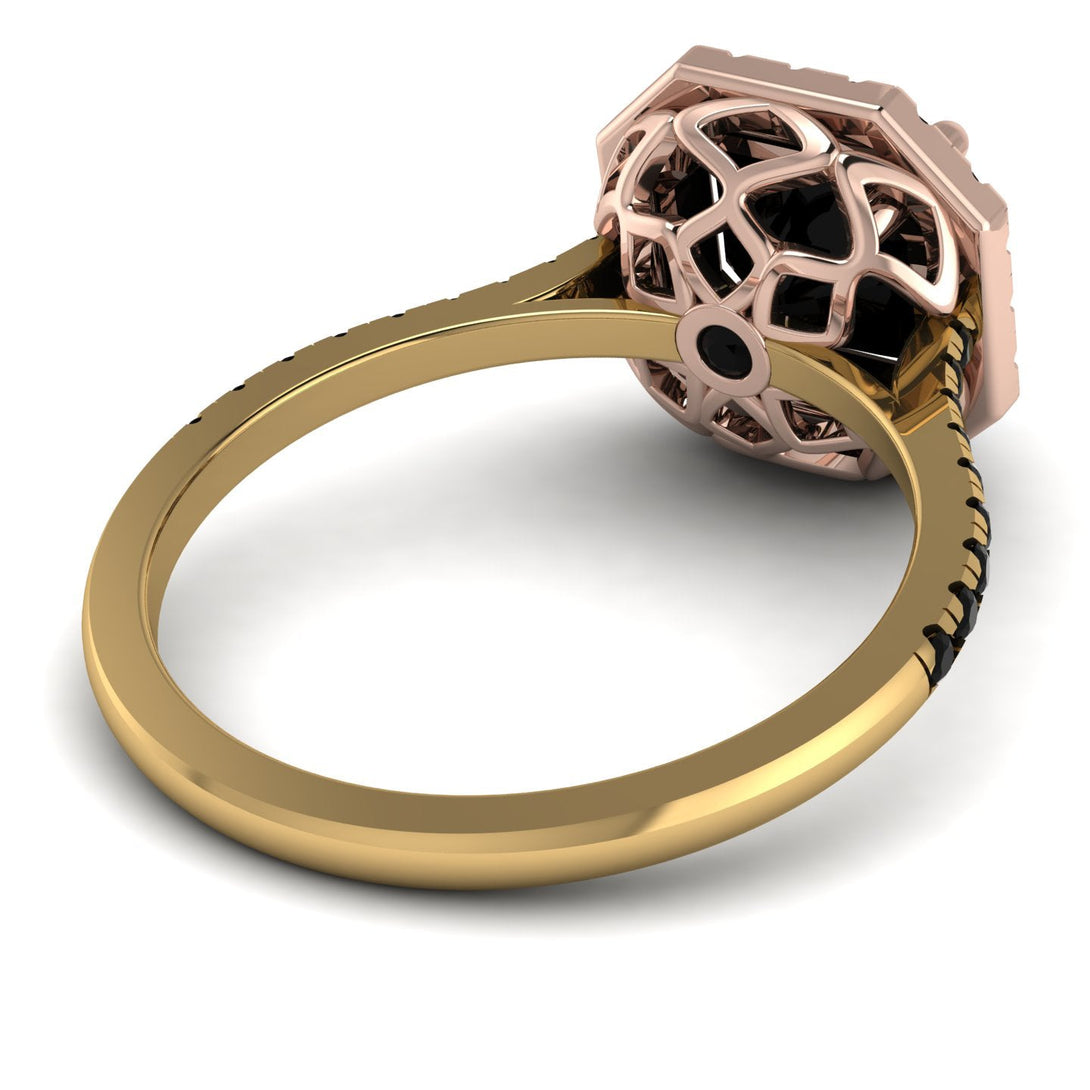 Two Tones Gorgeous Radiant Cut Black Diamond Pave Engagement Ring With Hidden Stone - Felicity No. 79