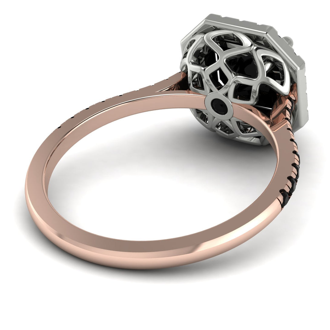 Two Tones Gorgeous Radiant Cut Black Diamond Pave Engagement Ring With Hidden Stone - Felicity No. 81