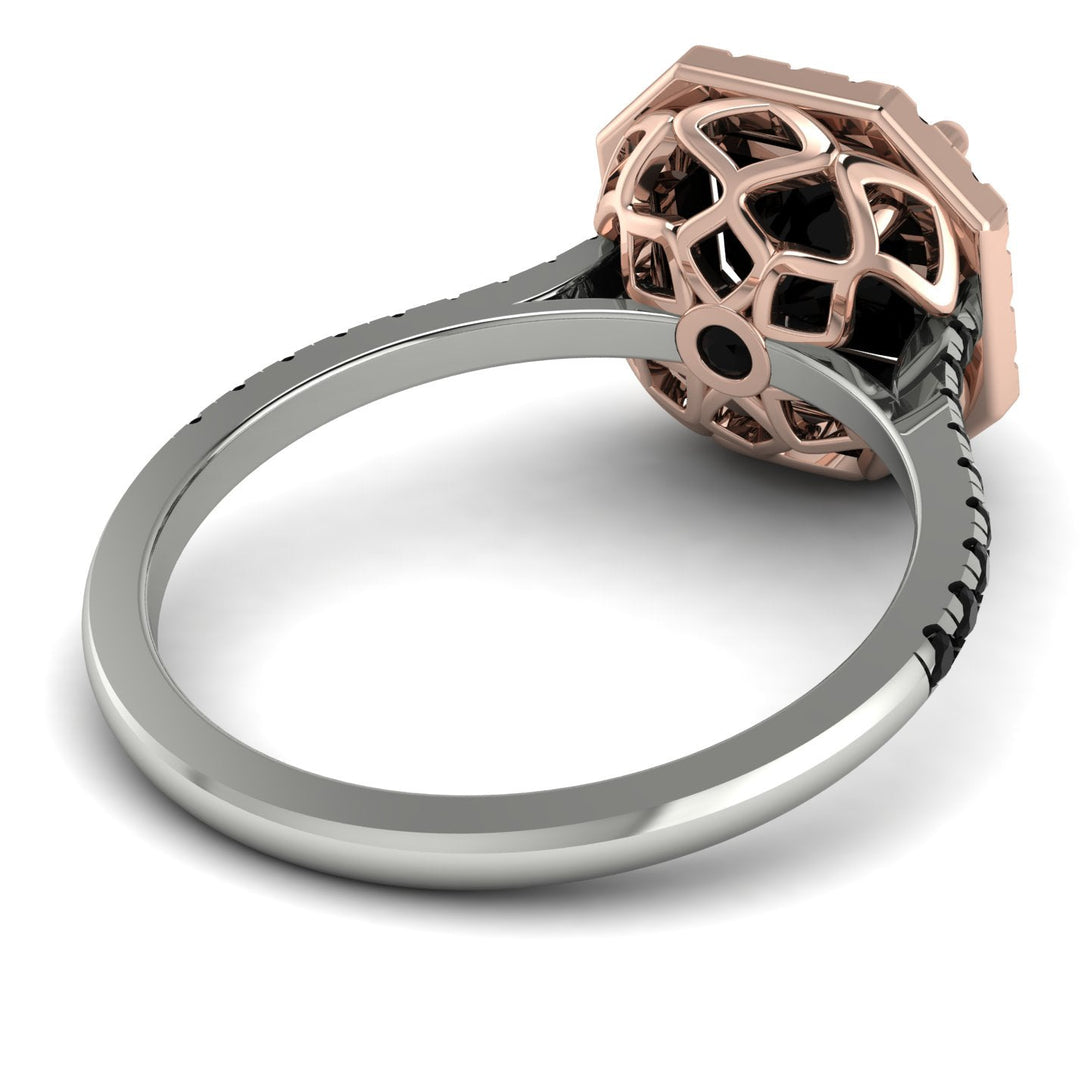 Two Tones Gorgeous Radiant Cut Black Diamond Pave Engagement Ring With Hidden Stone - Felicity No. 81