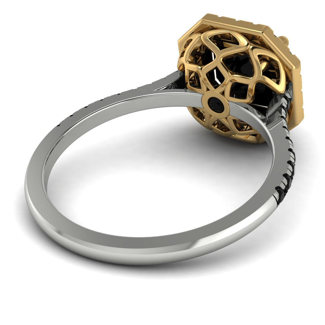 Two Tones Gorgeous Radiant Cut Black Diamond Pave Engagement Ring With Hidden Stone - Felicity No. 80