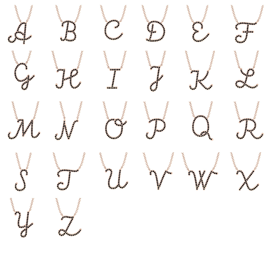 Black Diamond Gold Letter Necklace - L