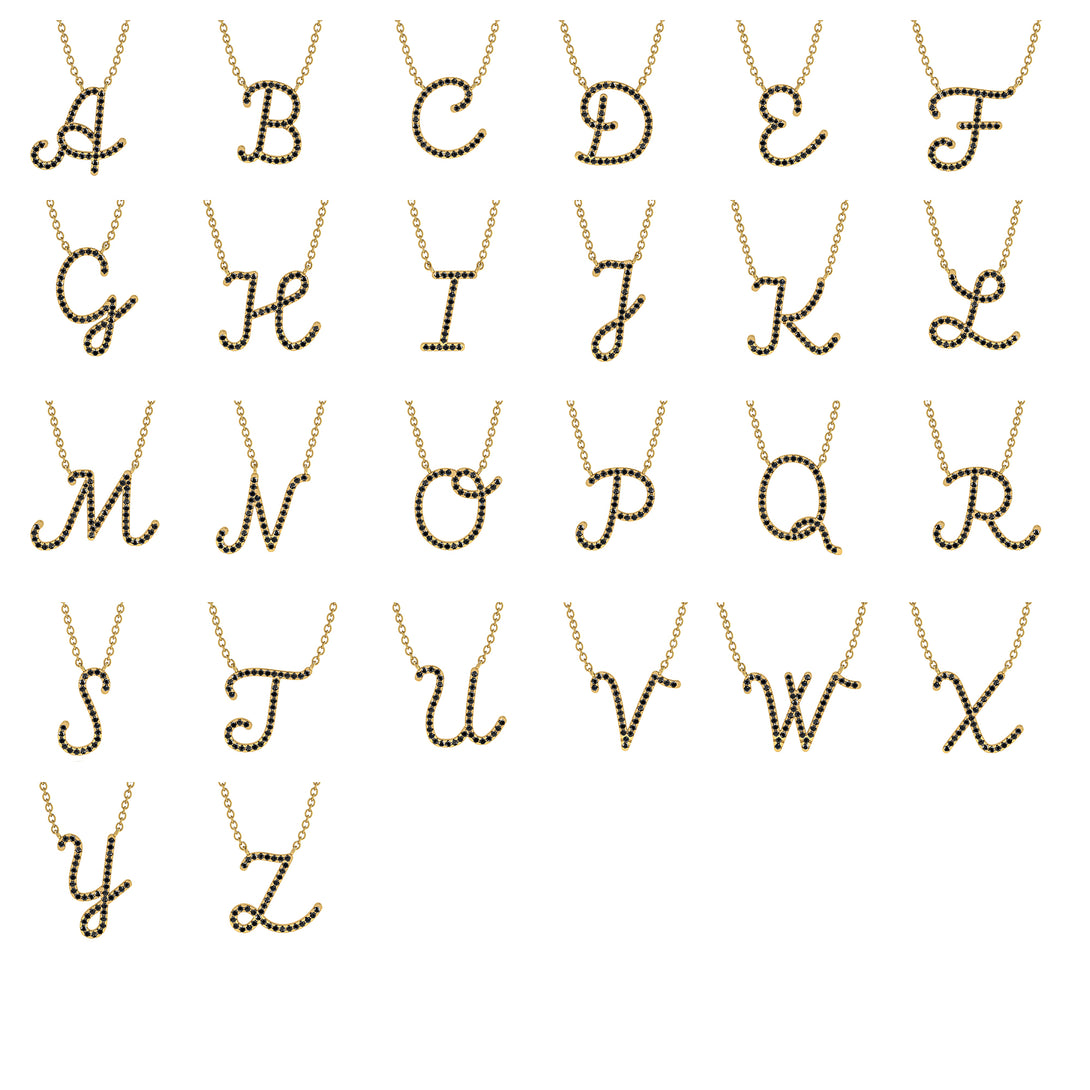 Black Diamond Gold Letter Necklace - E