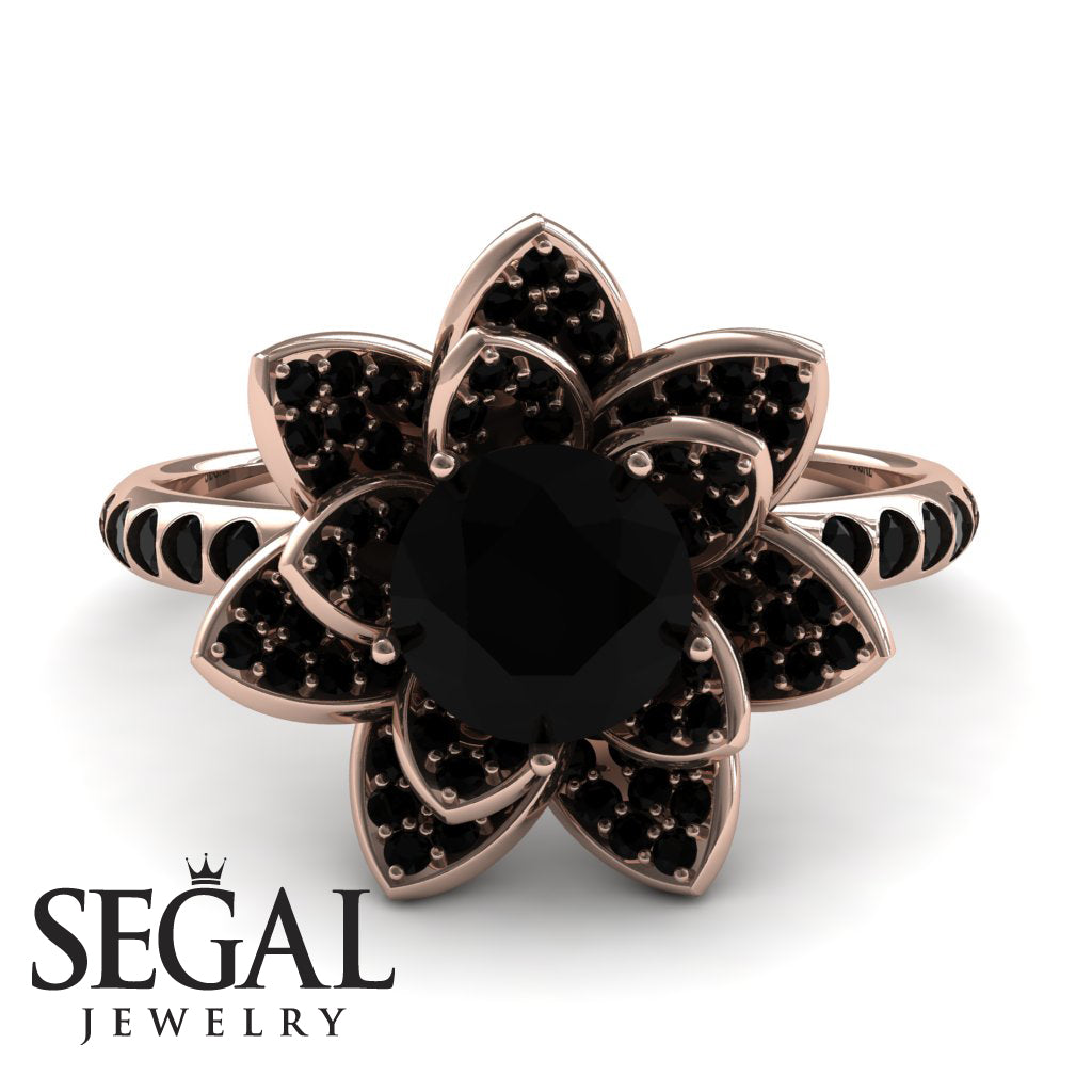 Lotus Black Diamond Engagement Ring for her- Princess Lotus no. 5