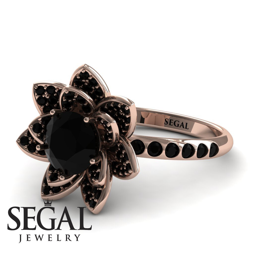 Lotus Black Diamond Engagement Ring for her- Princess Lotus no. 5