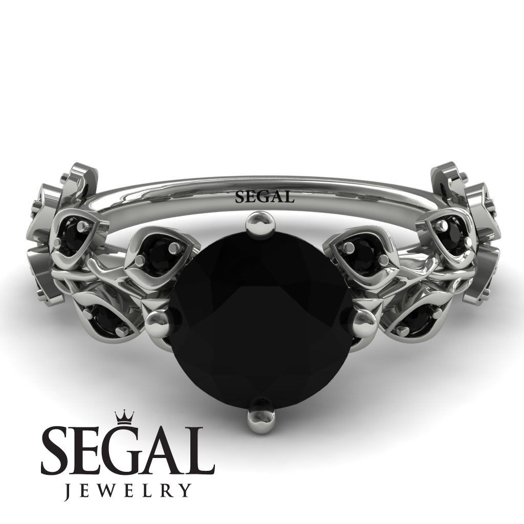 Black Diamond Ring Leaves All Around in White Gold- Sydney 2ct
