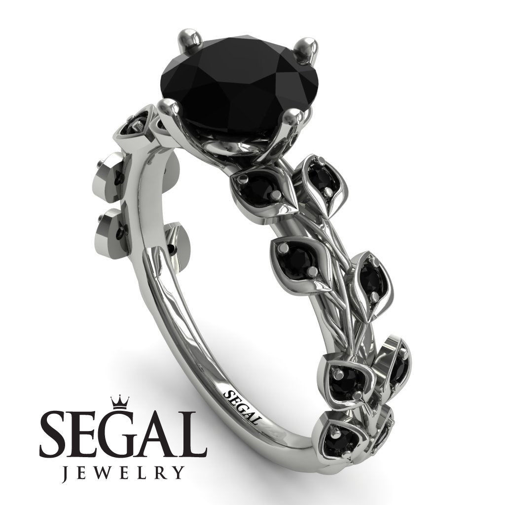 Black Diamond Ring Leaves All Around in White Gold- Sydney 2ct