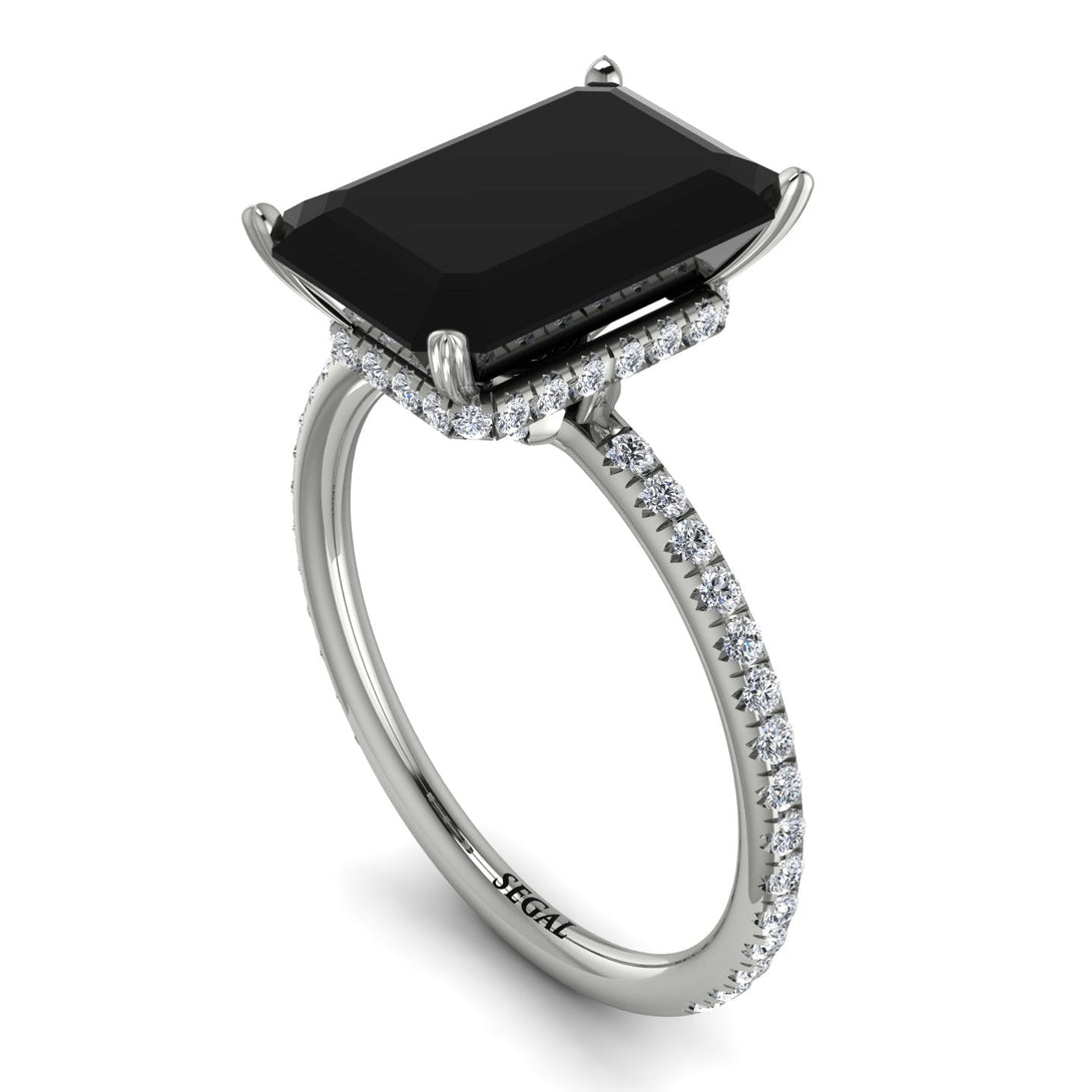 Hidden Halo Emerald Cut Black Diamond Engagement Ring - Melodi No. 9