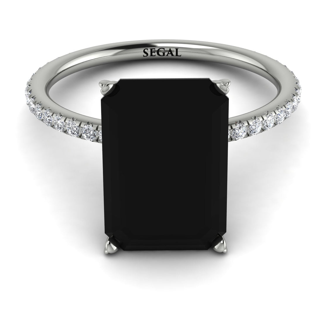 Hidden Halo Emerald Cut Black Diamond Engagement Ring - Melodi No. 9