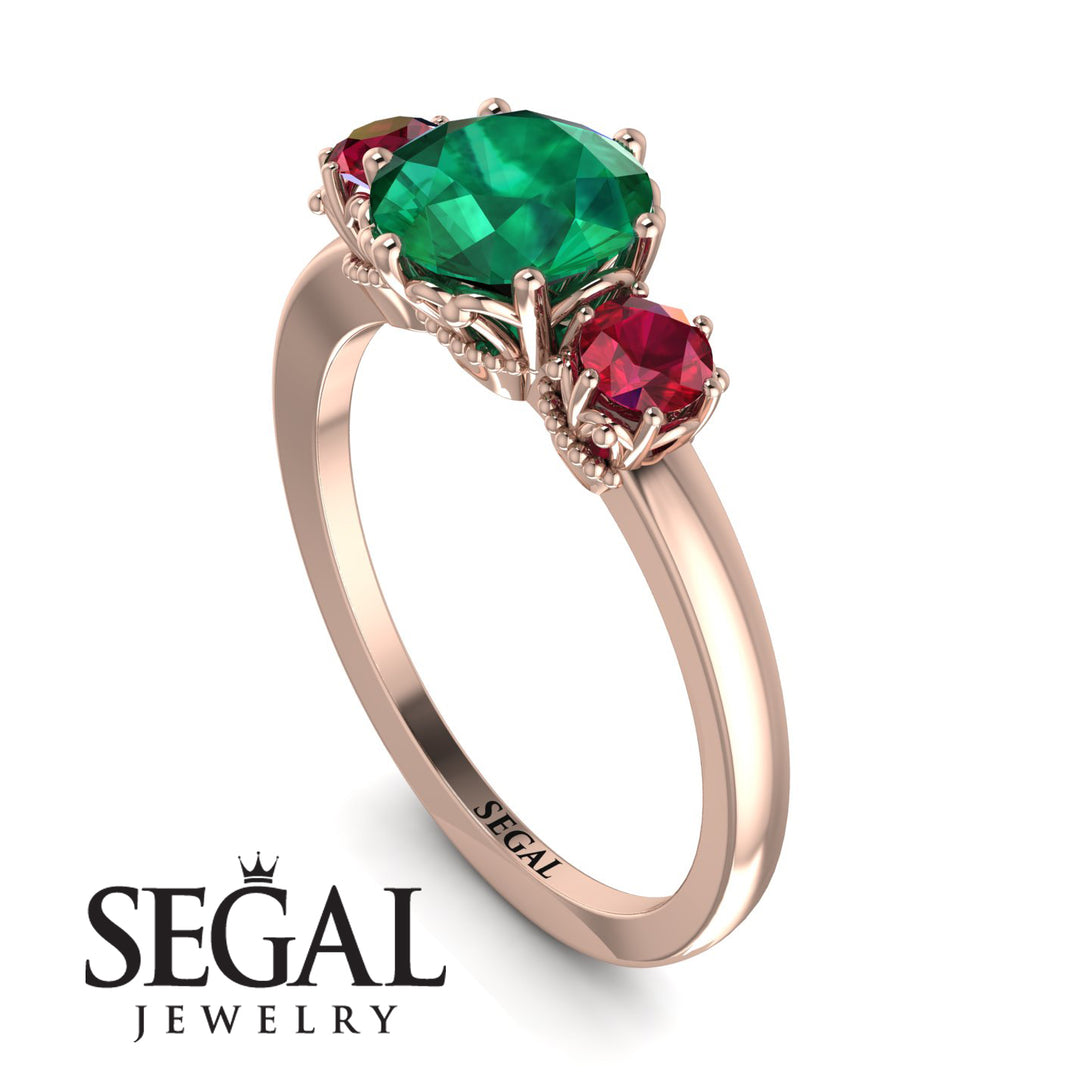 Classic 3 Stone Emerald Engagement Ring - Sofia No. 50