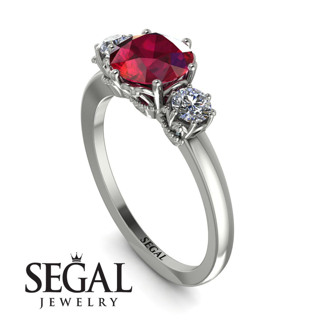 Classic 3 Stone Ruby Engagement Ring - Sofia No. 12