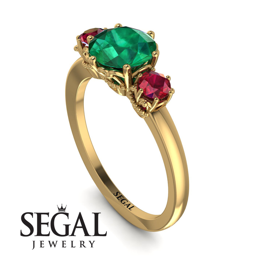 Classic 3 Stone Emerald Engagement Ring - Sofia No. 49