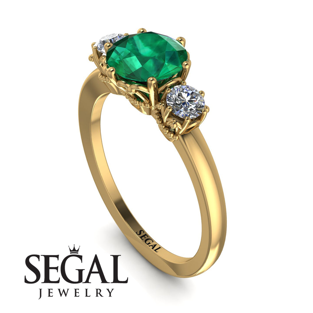 Classic 3 Stone Emerald Engagement Ring - Sofia No. 4