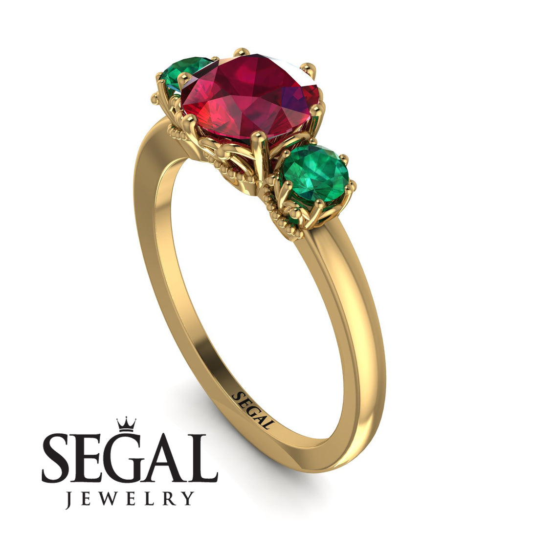 Classic 3 Stone Ruby Engagement Ring - Sofia No. 25