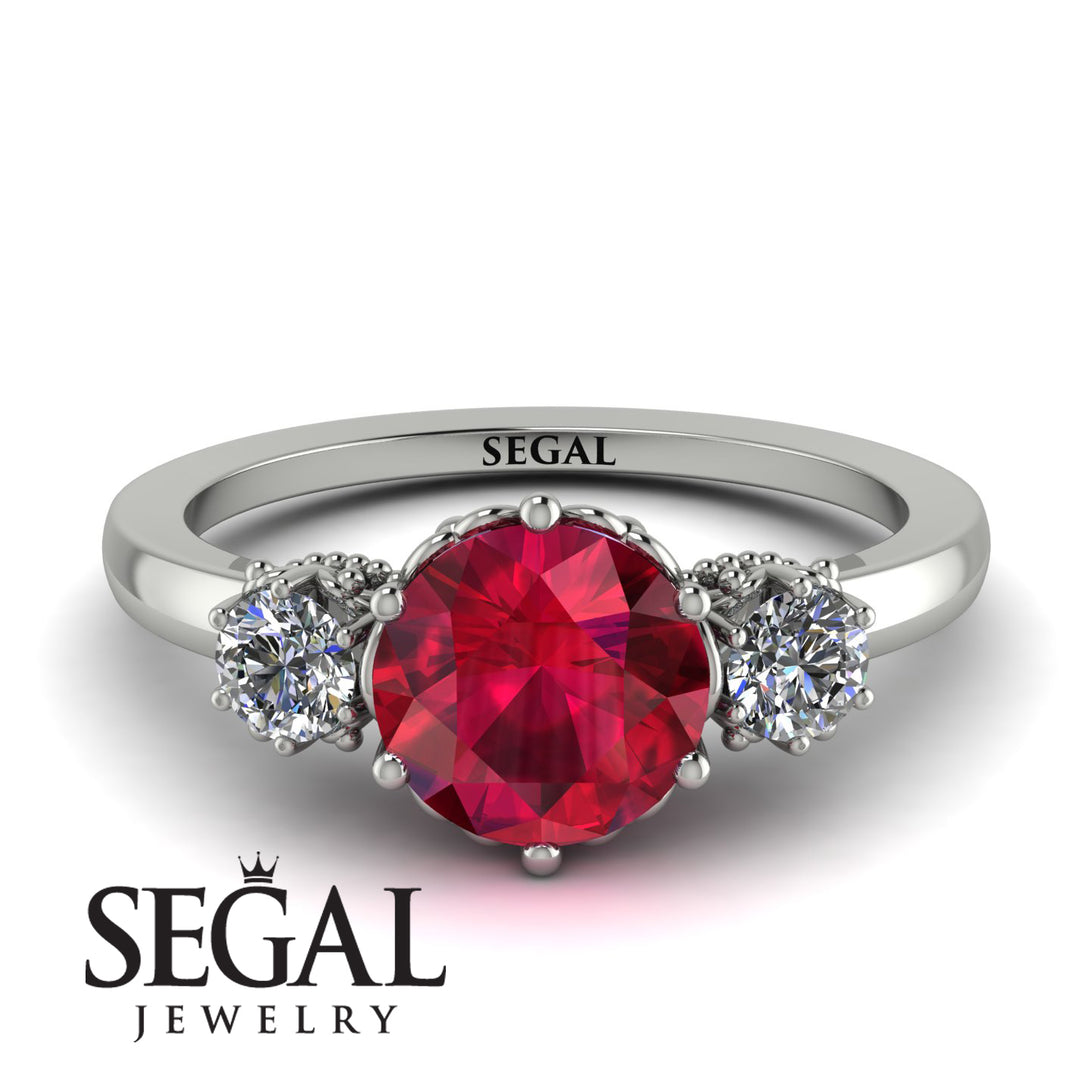 Classic 3 Stone Ruby Engagement Ring - Sofia No. 12