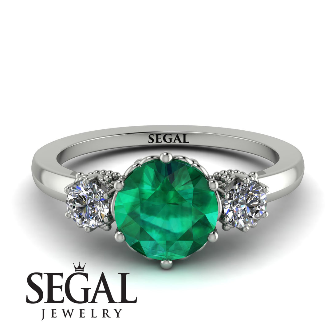 Classic 3 Stone Emerald Engagement Ring - Sofia No. 6