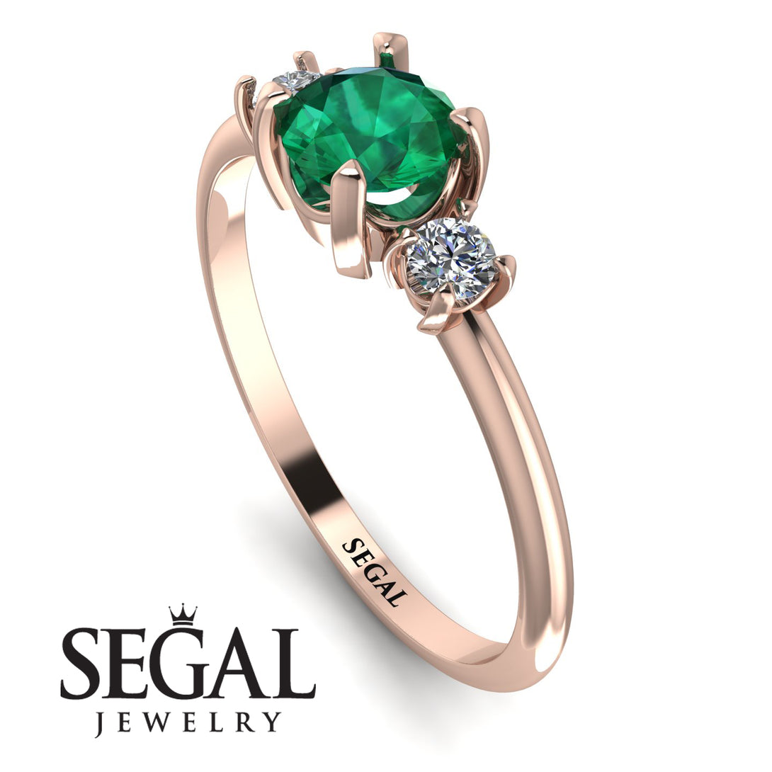 Classic Three Stone Emerald Engagement Ring - Valentina No. 5