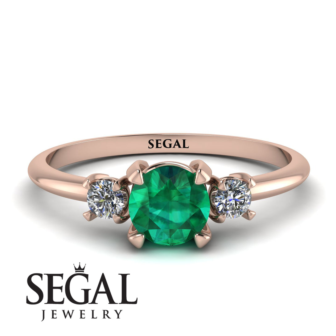 Classic Three Stone Emerald Engagement Ring - Valentina No. 5