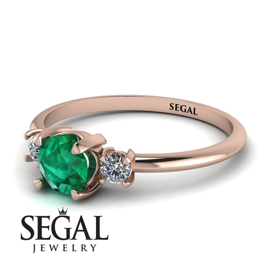 Classic Three Stone Emerald Engagement Ring - Valentina No. 5