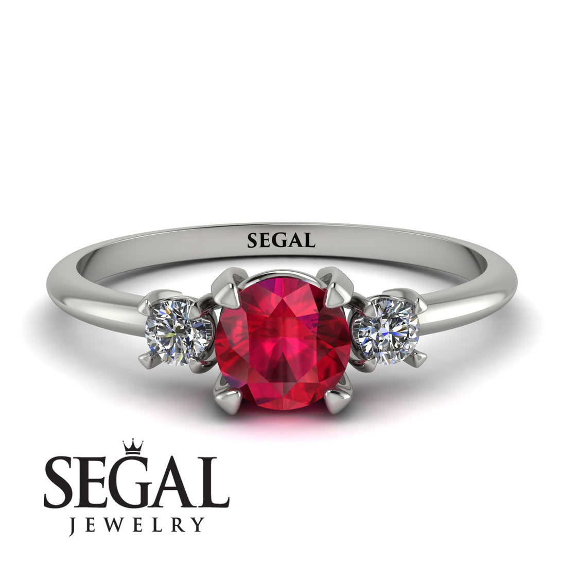 Classic Three Stone Ruby Engagement Ring - Valentina No. 12