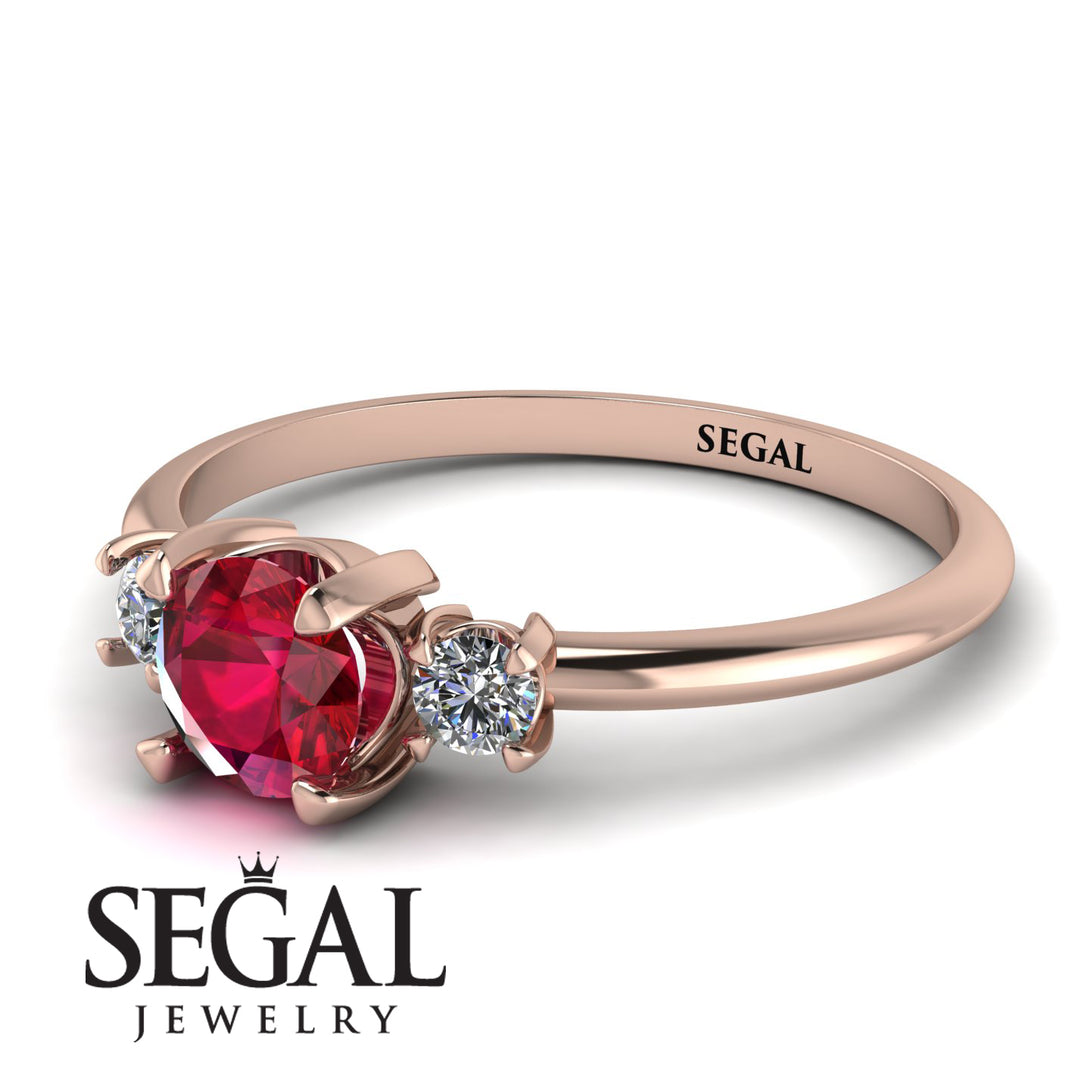 Classic Three Stone Ruby Engagement Ring - Valentina No. 11