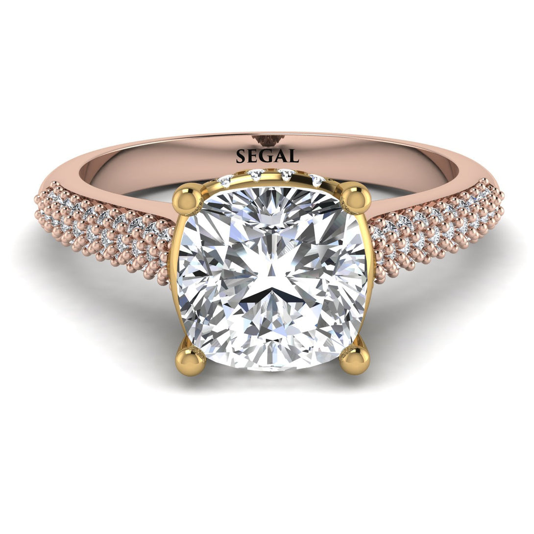 Two Tones Luxury Pave Cushion Cut Diamond Engagement Ring With Hidden Stone - Esmeralda No. 76