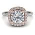 Two Tones Gorgeous Cushion Cut Diamond Pave Engagement Ring With Hidden Stone - Kira No. 78