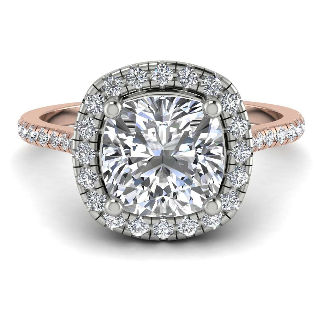 Two Tones Gorgeous Cushion Cut Diamond Pave Engagement Ring With Hidden Stone - Kira No. 78