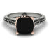 Two Tones Luxury Pave Cushion Cut Black Diamond Engagement Ring With Hidden Stone - Esmeralda No. 81