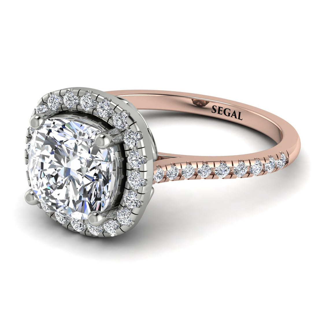 Two Tones Gorgeous Cushion Cut Diamond Pave Engagement Ring With Hidden Stone - Kira No. 78