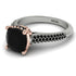 Two Tones Luxury Pave Cushion Cut Black Diamond Engagement Ring With Hidden Stone - Esmeralda No. 81