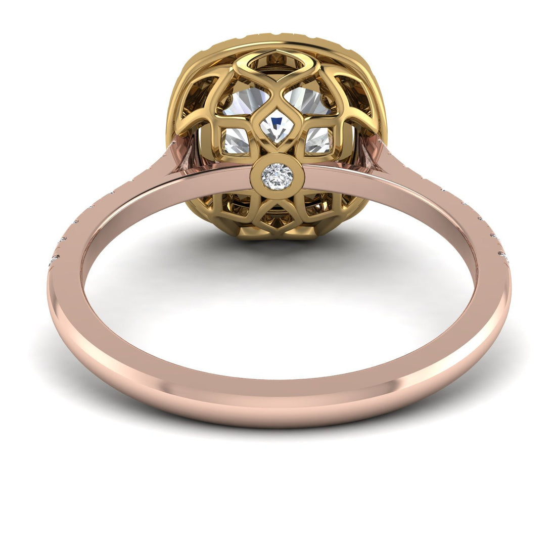Two Tones Gorgeous Cushion Cut Diamond Pave Engagement Ring With Hidden Stone - Kira No. 76