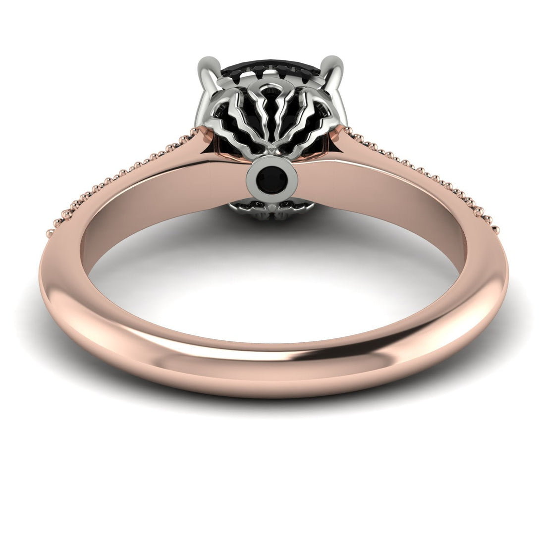 Two Tones Luxury Pave Cushion Cut Black Diamond Engagement Ring With Hidden Stone - Esmeralda No. 81