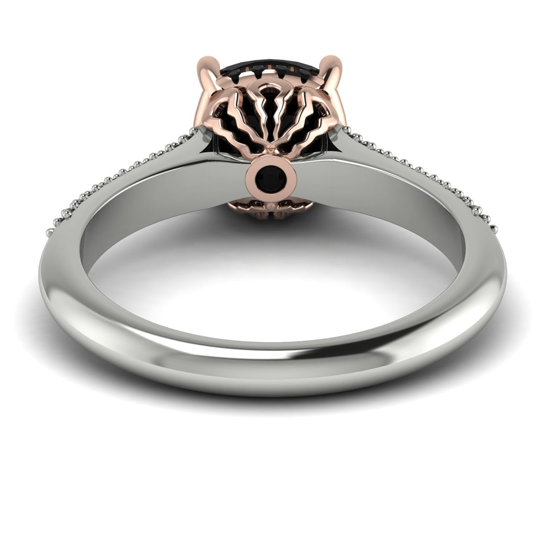 Two Tones Luxury Pave Cushion Cut Black Diamond Engagement Ring With Hidden Stone - Esmeralda No. 81