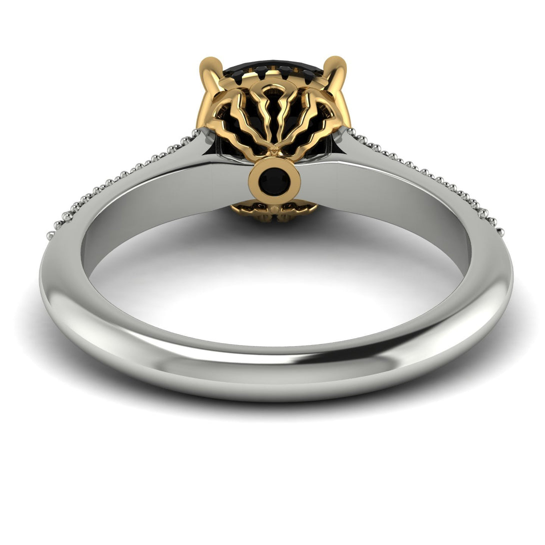 Two Tones Luxury Pave Cushion Cut Black Diamond Engagement Ring With Hidden Stone - Esmeralda No. 80