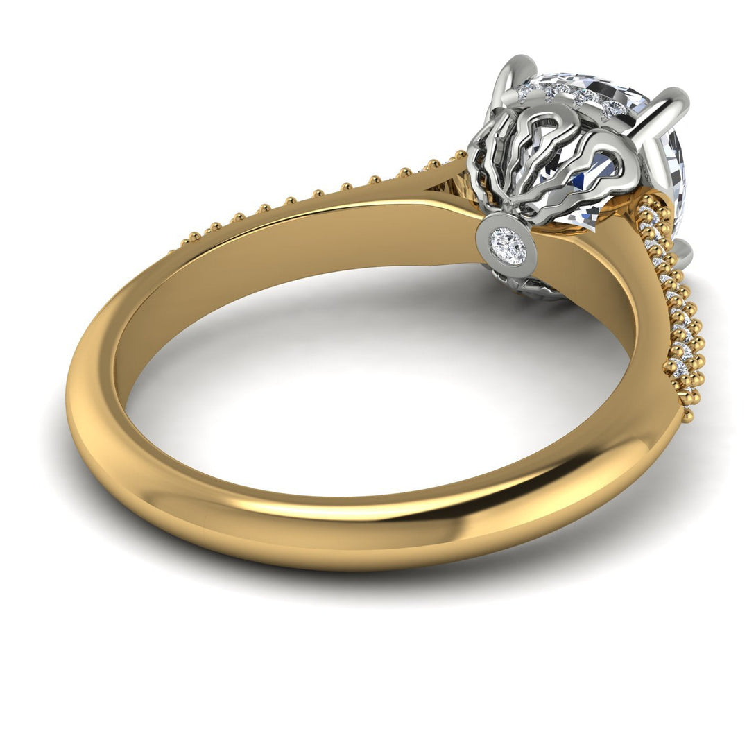 Two Tones Luxury Pave Cushion Cut Diamond Engagement Ring With Hidden Stone - Esmeralda No. 77