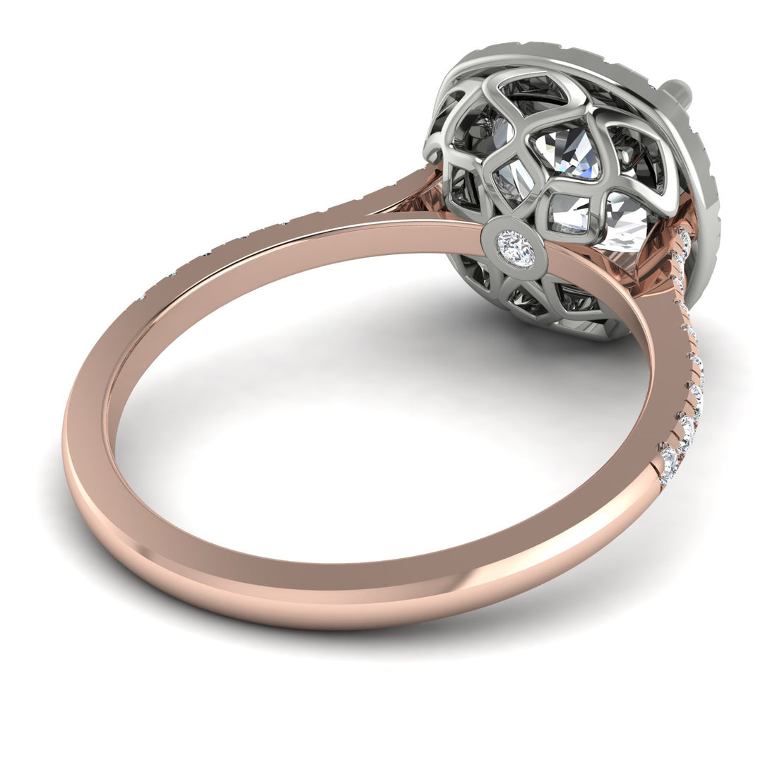Two Tones Gorgeous Cushion Cut Diamond Pave Engagement Ring With Hidden Stone - Kira No. 78