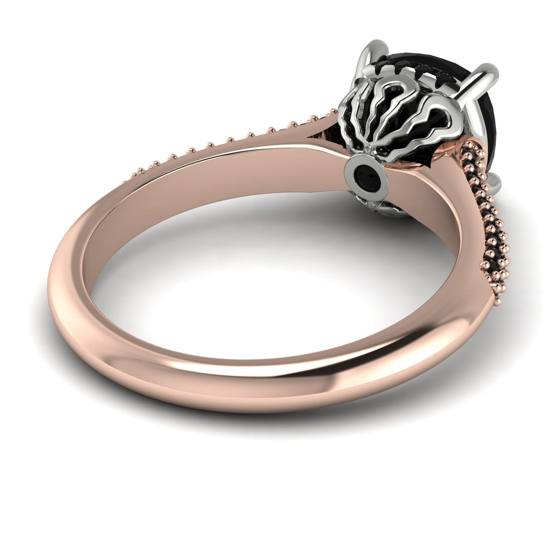 Two Tones Luxury Pave Cushion Cut Black Diamond Engagement Ring With Hidden Stone - Esmeralda No. 81